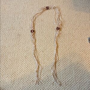 Beaded Multi-Strand Ivory Macrame with Wood Beads.